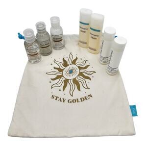 Ipsy Glam Bag Plus Stay Golden Drawstring Shampoo Conditioner Body Wash Samples